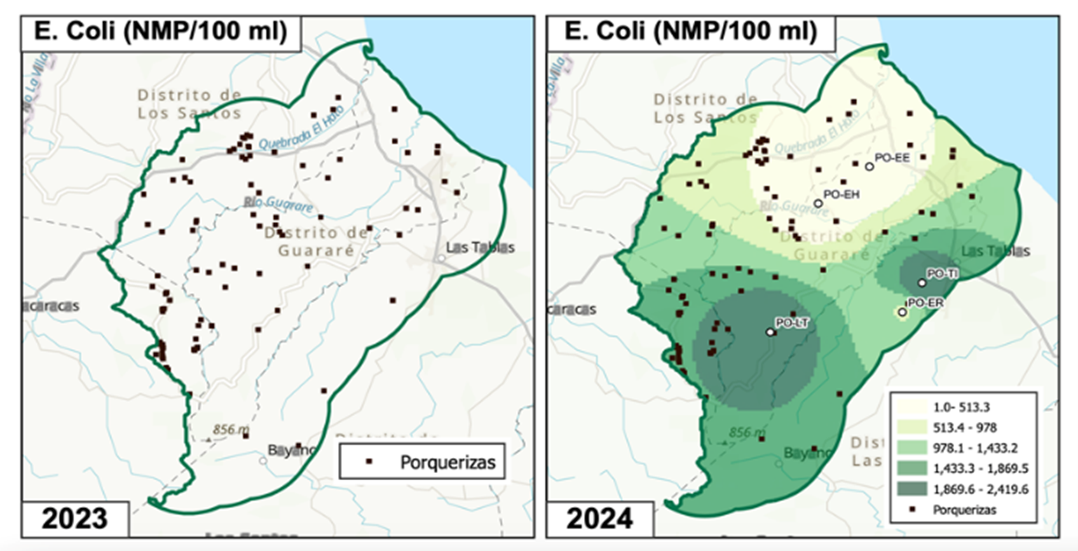 E.Coli en aguas residuales, mapa generado en la investigación.